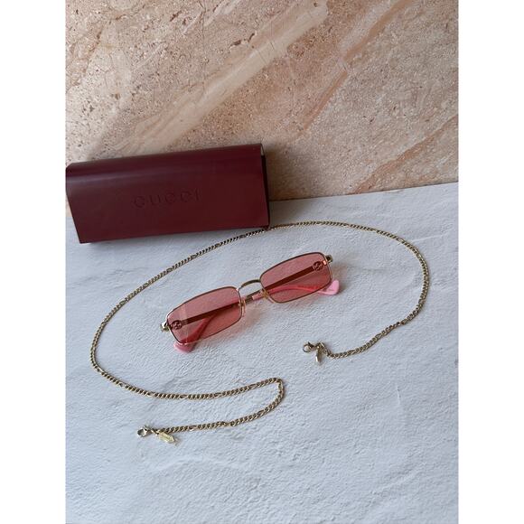 NEW Gucci GG1600S Gold Chain Pink Rectangule Sunglasses $650 main image 7